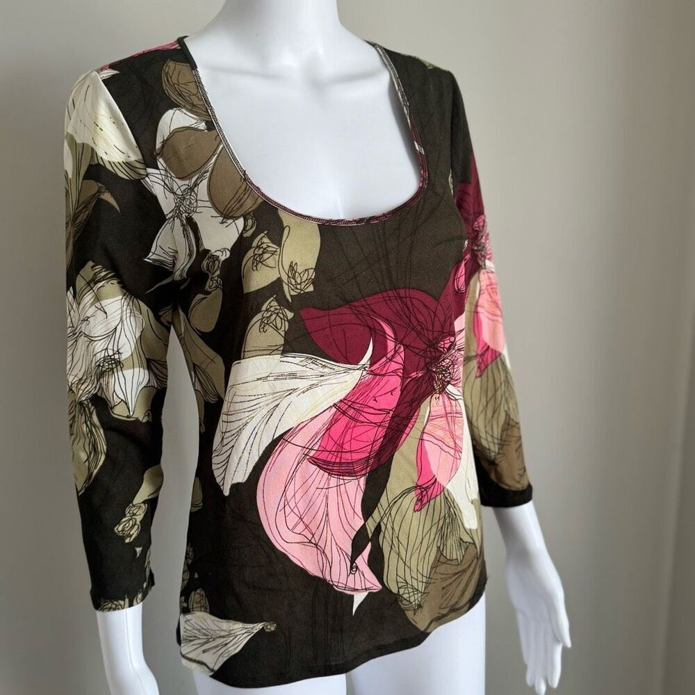 Ellen Tracy Y2K Silk 3/4 Sleeve Top Size S
